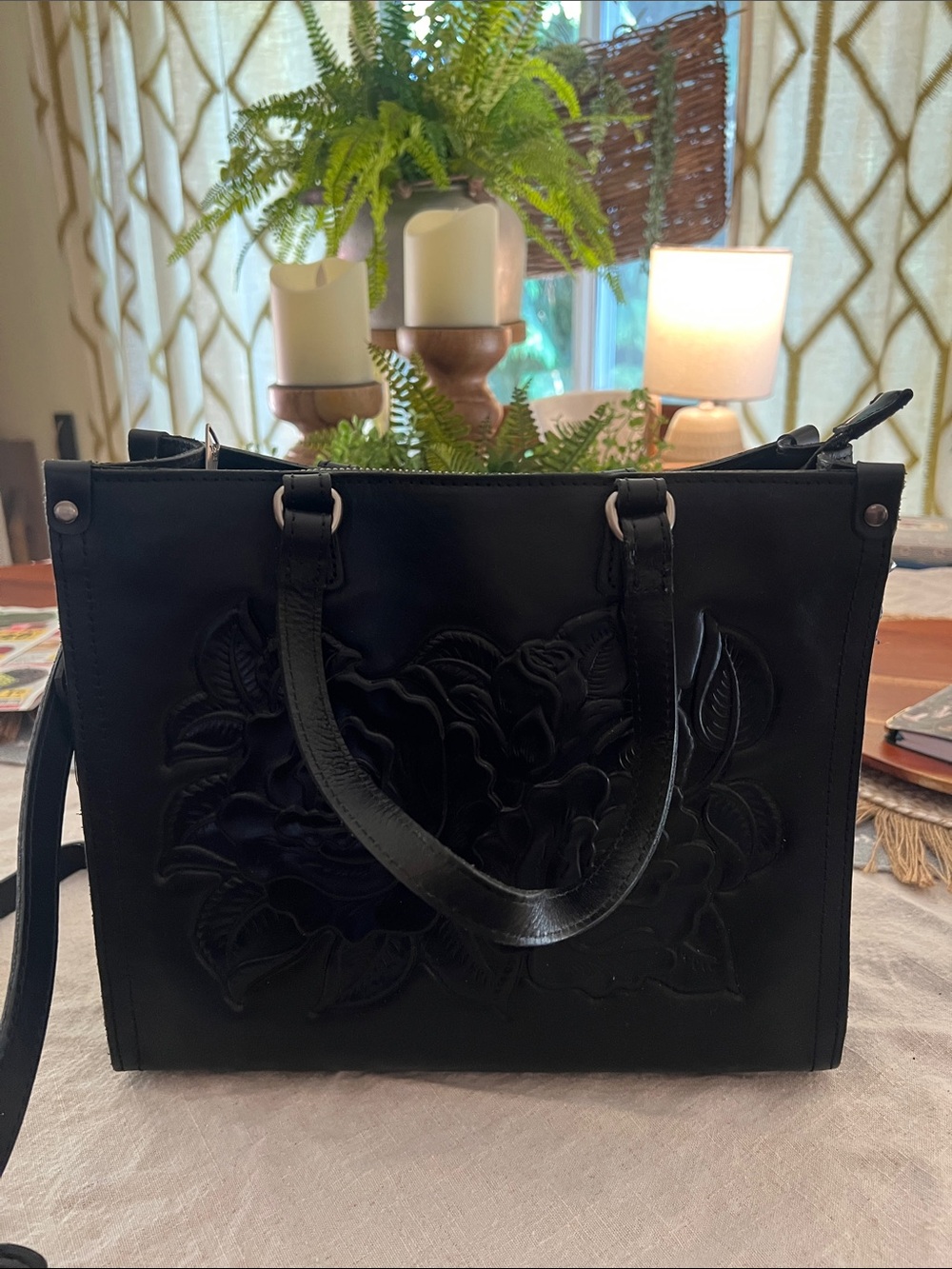 Patricia Nash Women’s Black Floral Embossed Bag